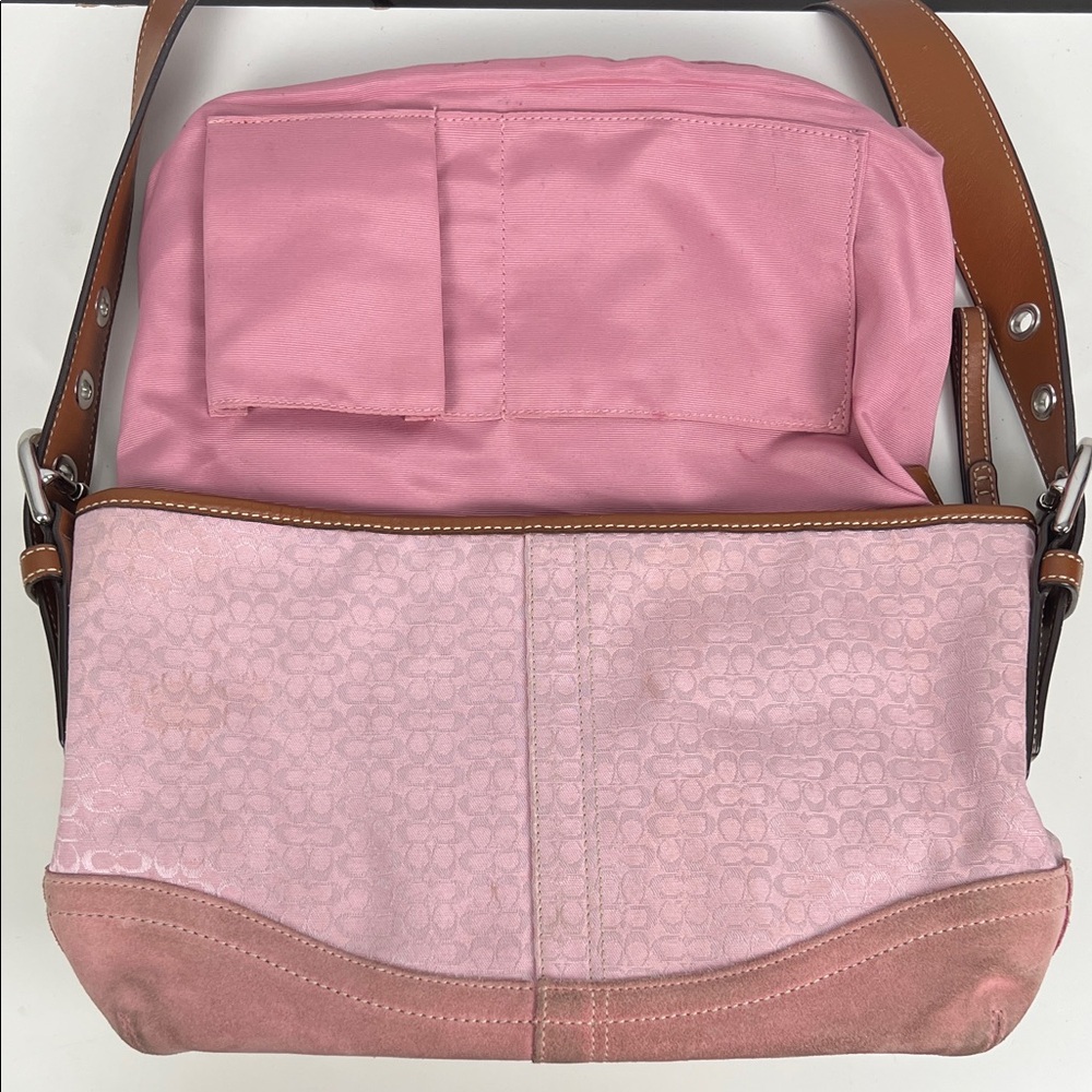 Coach Y2K Baby Pink Signature Monogram Suede Jacquard Hobo Shoulder Bag F10945 - Picture 13 of 16